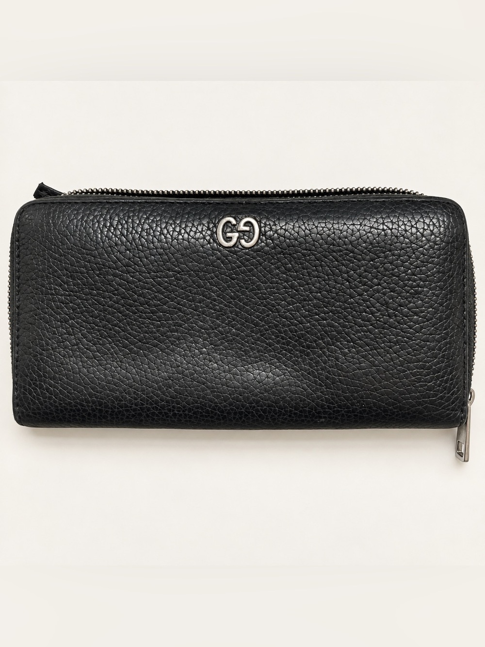 Gucci Dorian GG Zip Around Long Wallet Black Pebbled Leather 473928 525040